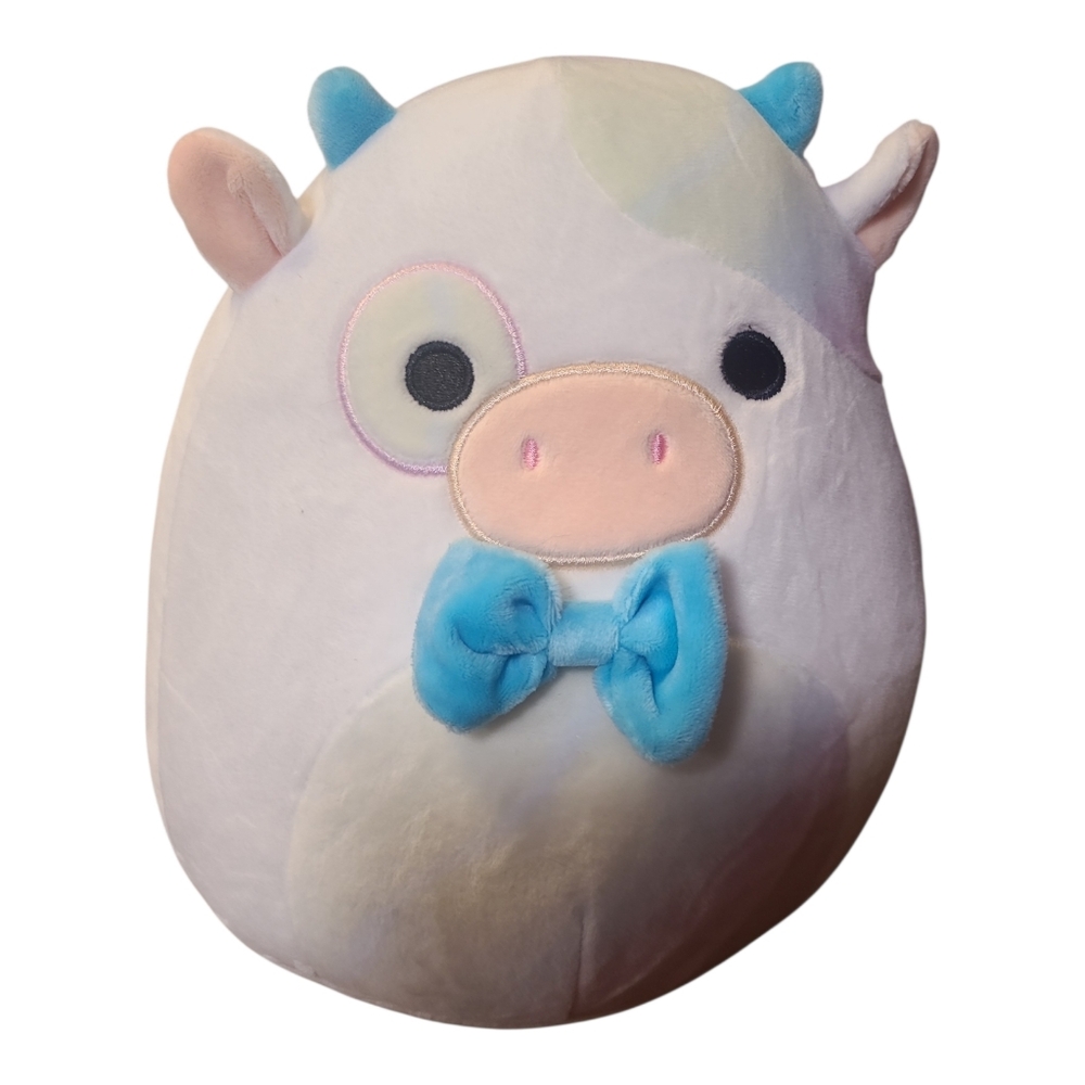 Squishmallows Belozi Cow 10" Plush Pastel Rainbow Blue Bow Tie Farm Animal Toy